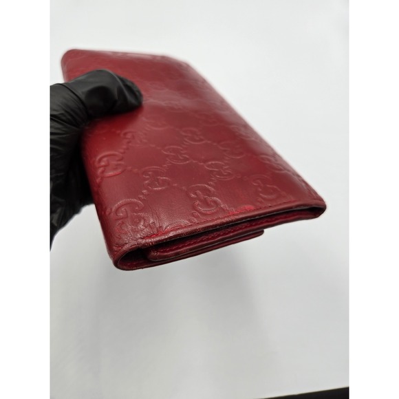 Gucci GG Embossed Continental Wallet Snap‎ Closure Red Leather Authentic - Picture 9 of 11